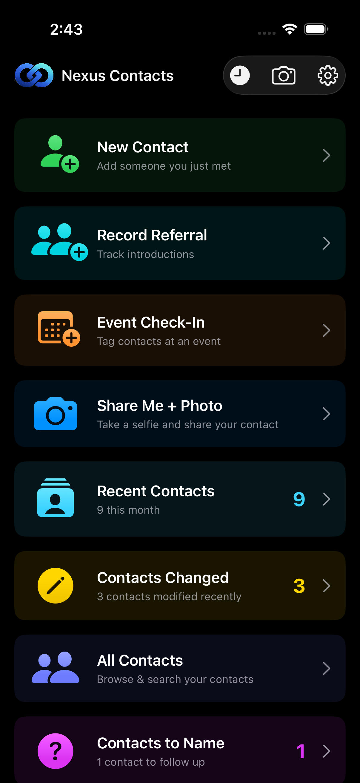 Nexus Contacts dashboard