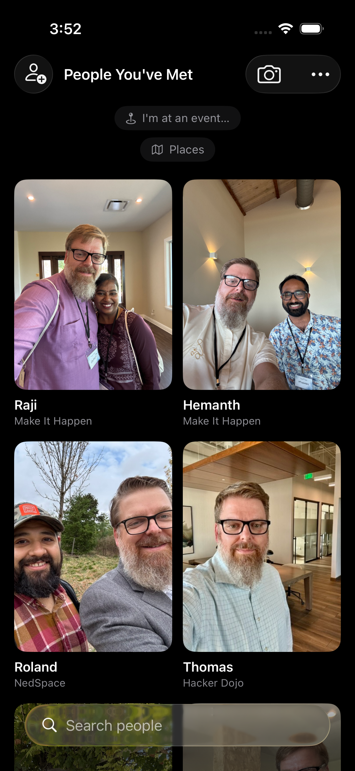 The People You've Met grid — a wall of faces, one per person met