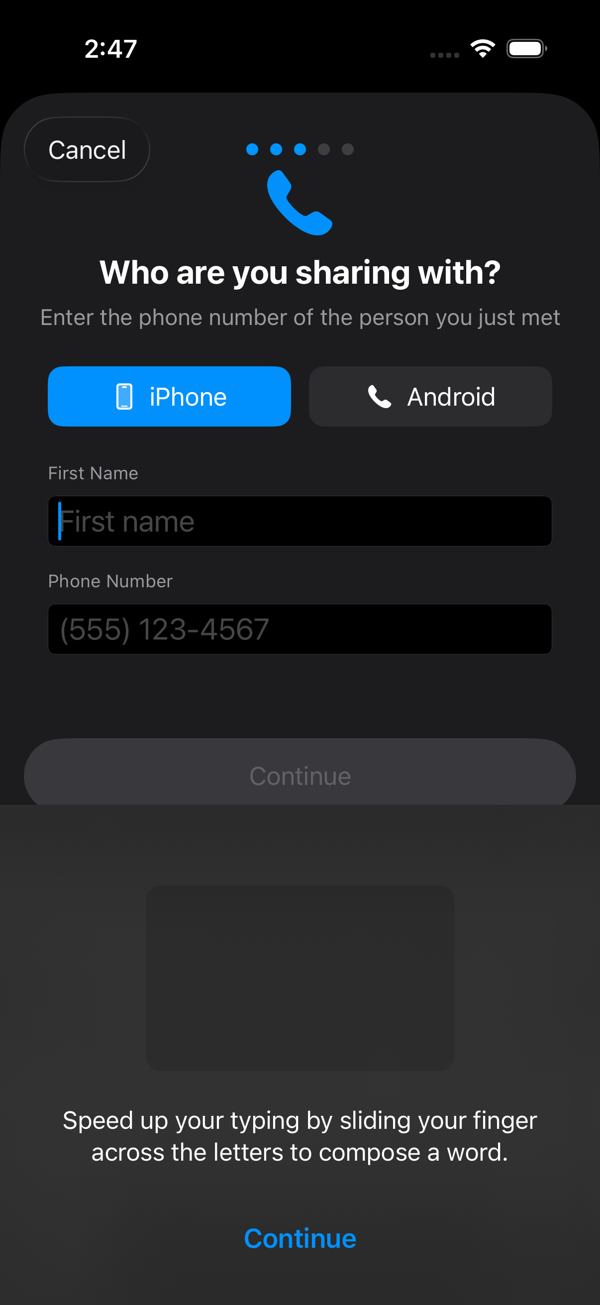 Enter the recipient's phone number