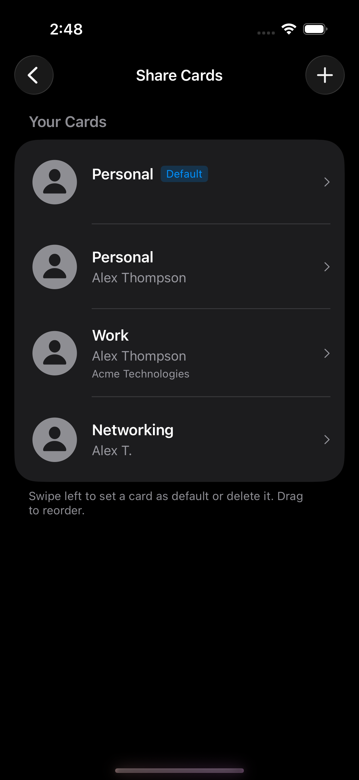 List of share card personas