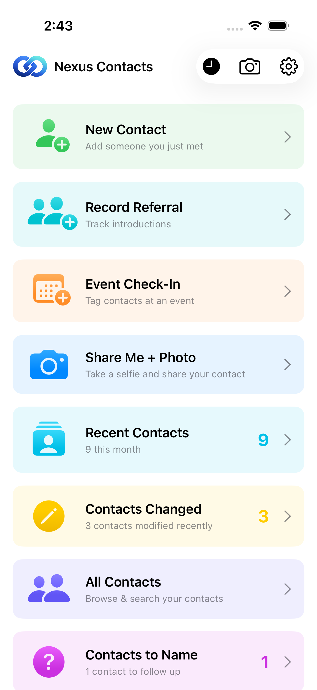 Nexus Contacts dashboard