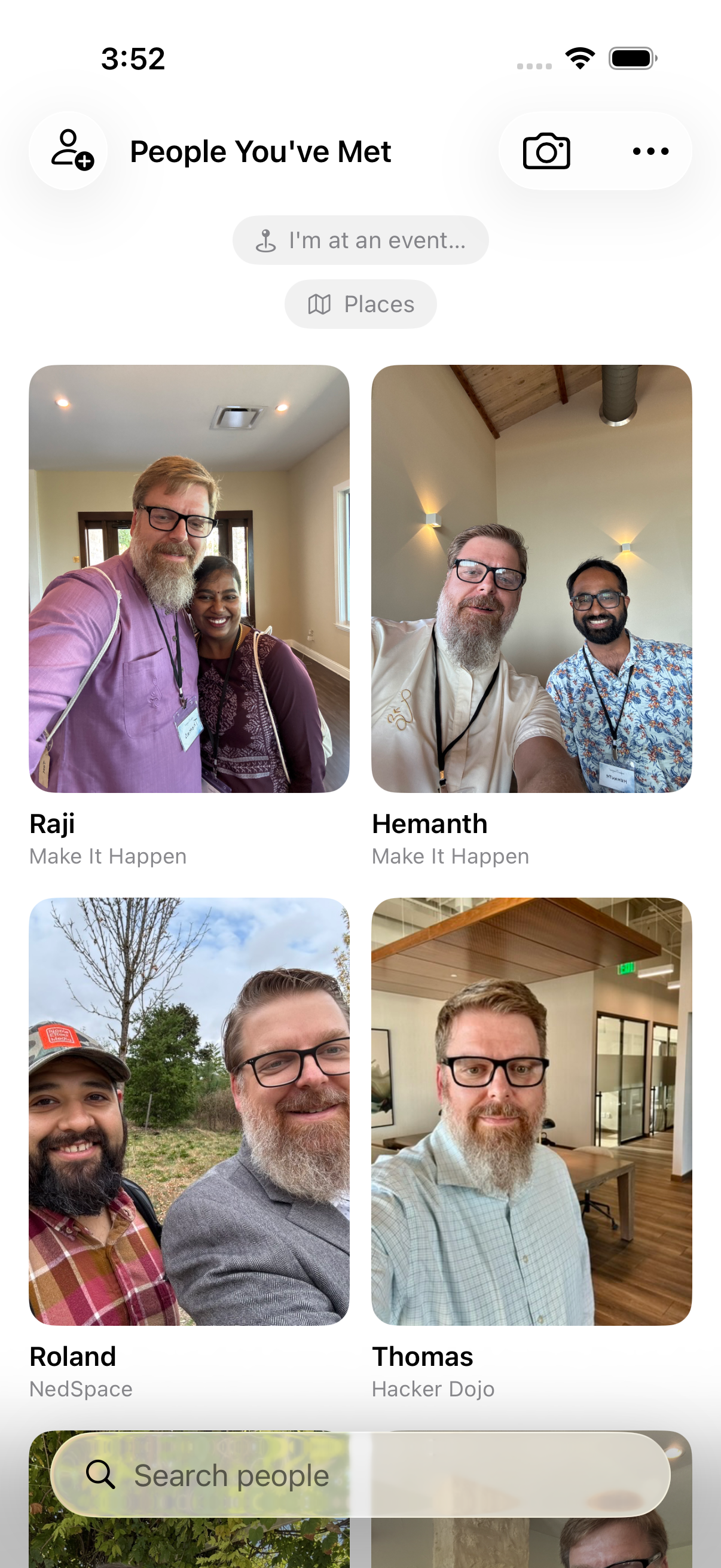 The People You've Met grid — a wall of faces, one per person met