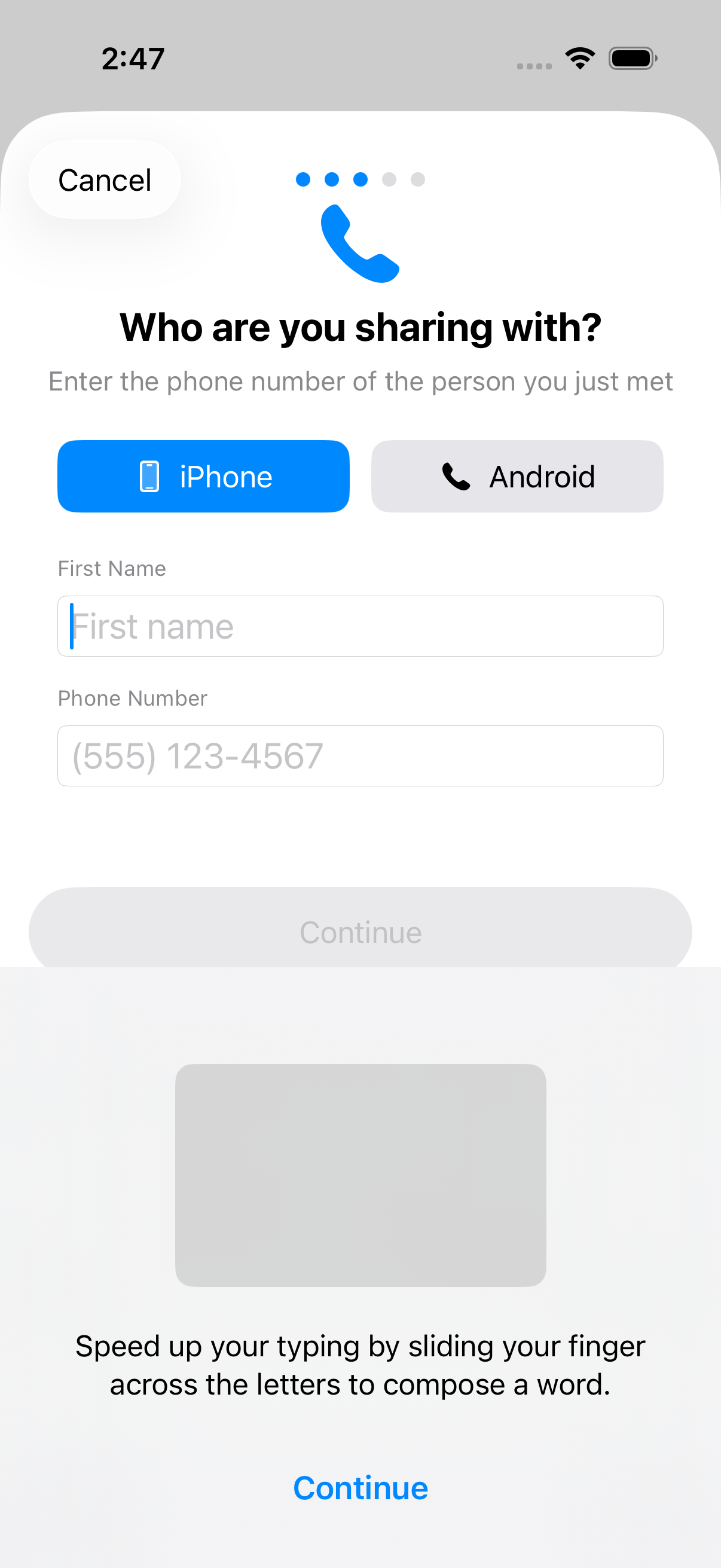 Enter the recipient's phone number