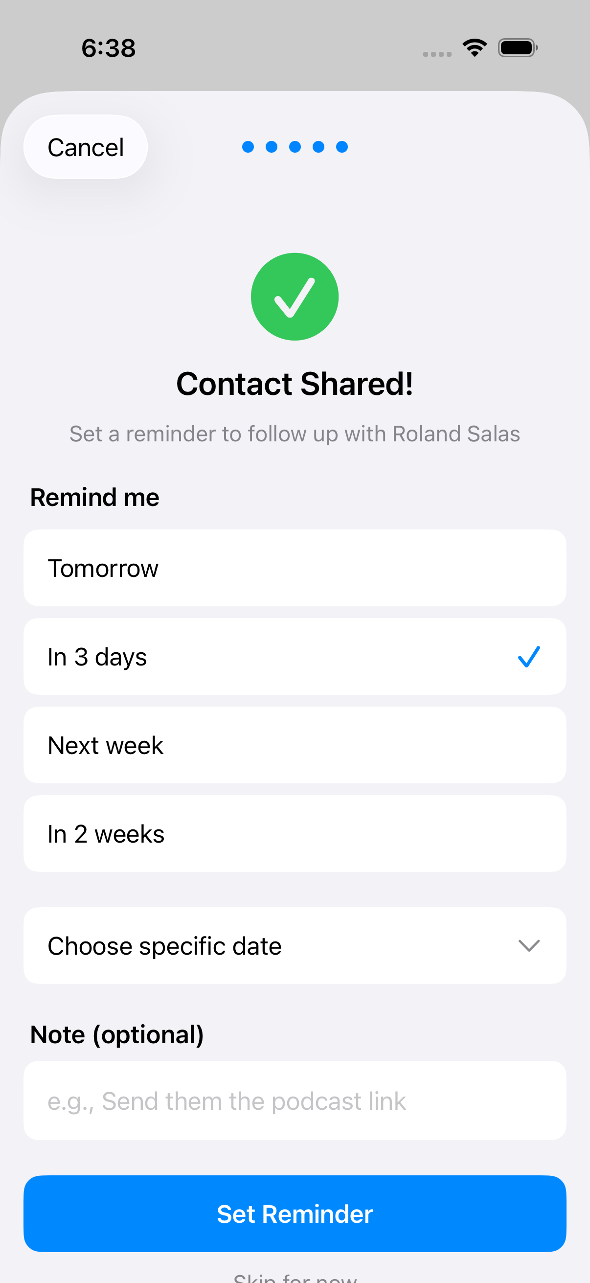 Follow-up reminder prompt after sharing