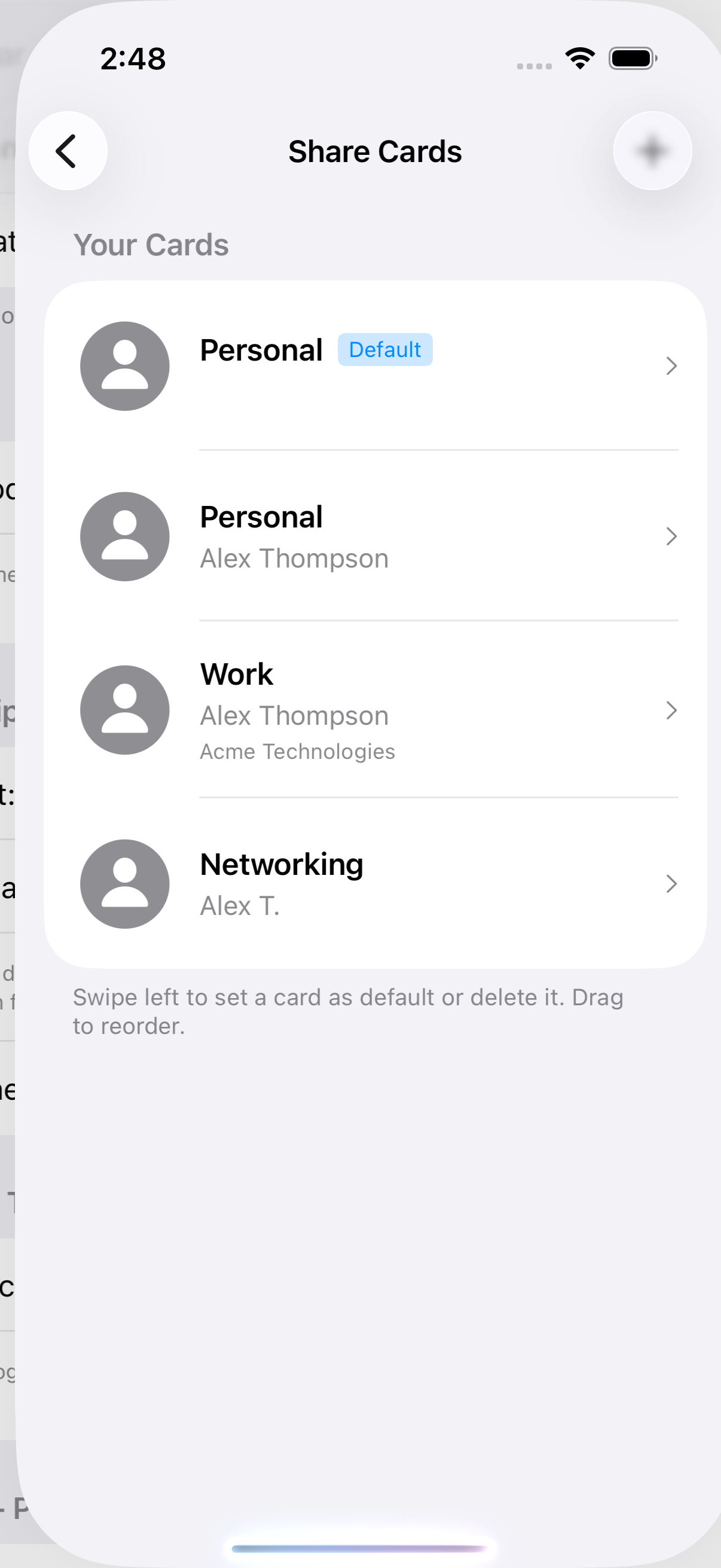 List of share card personas